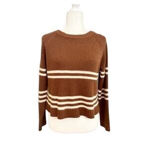 I Love It Juniors Small Brown Fall Knit Pullover Cropped Striped Sweater